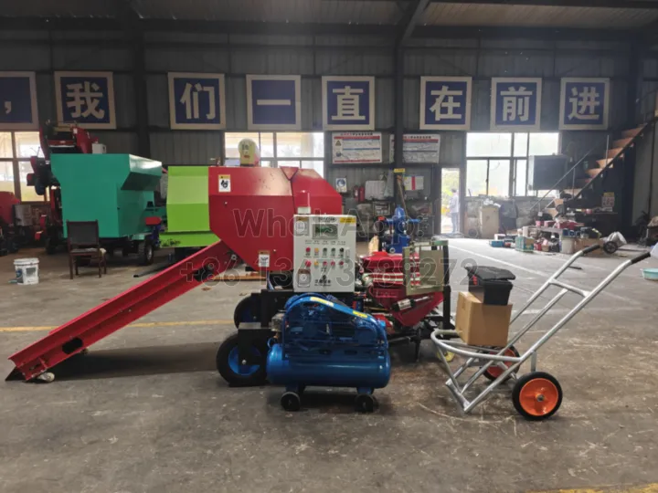 silage bale wrapping machine with trolley