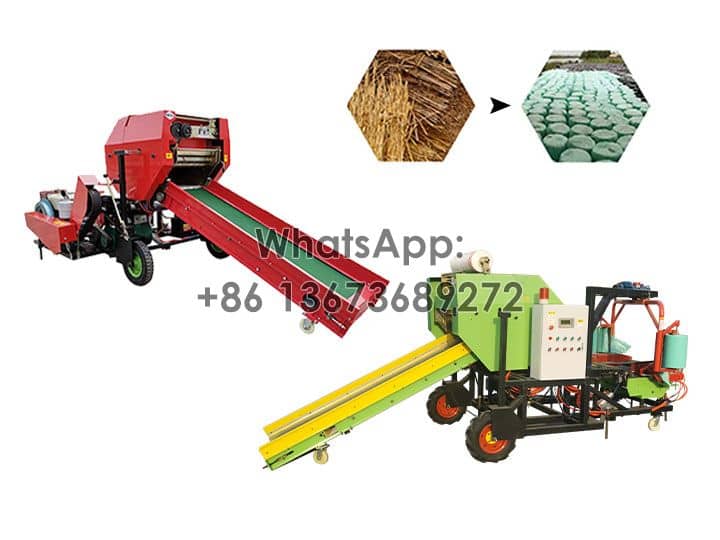 Corn silage baling and wrapping machine for livestock
