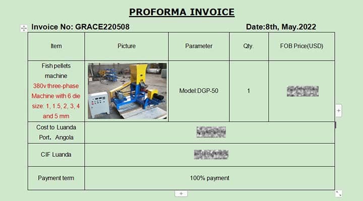 Facture pour la fabrication d'une machine à nourriture pour chien