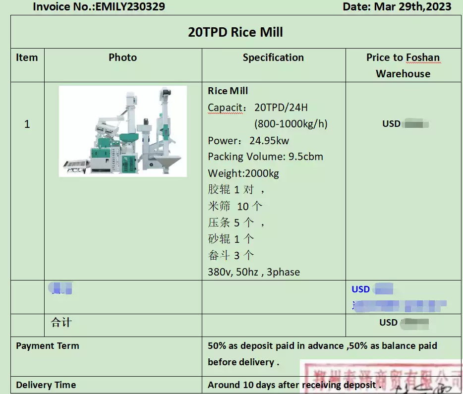 20tpd rice mill plant pi