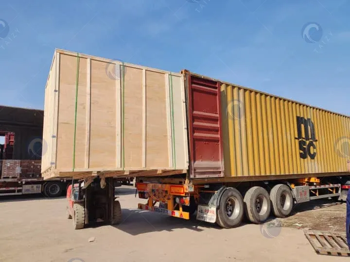 Load machine into container for delivery