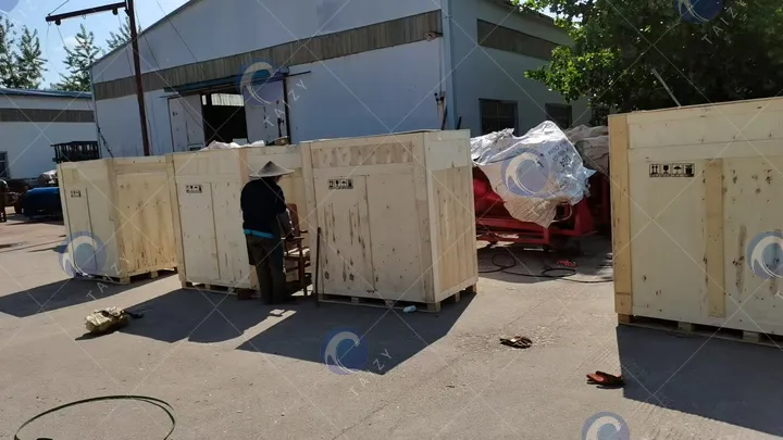 peanut shelling equipment in wooden crate