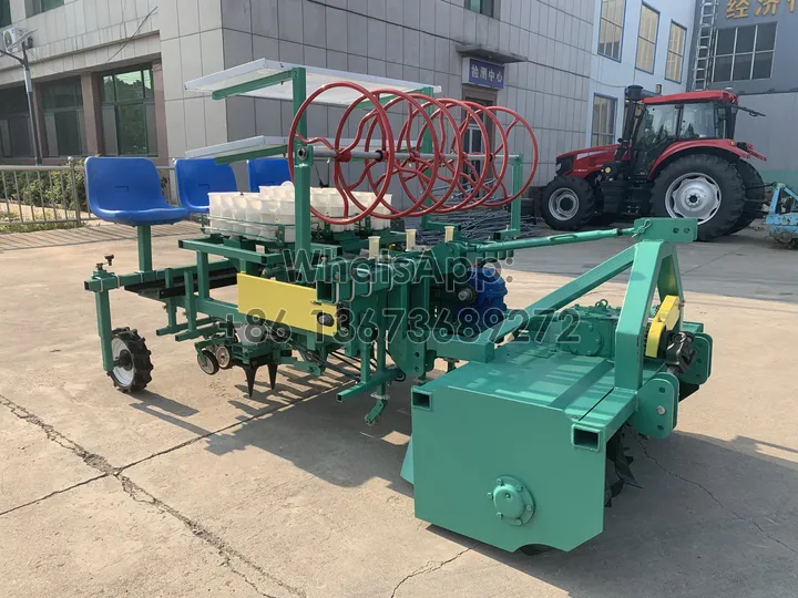 seedling transplanter with drip irrigation, rotary tiller and ridger